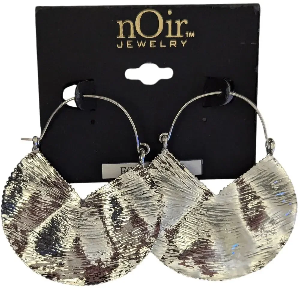 nOir Silver Bevel Hoop Earrings - Picture 2 of 6